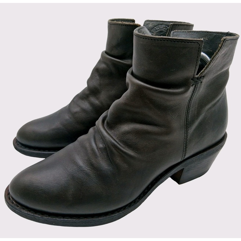 Fiorentini+Baker Boots Womens Size 7.5 Brown Leather Ankle Zip Block Heel Italy